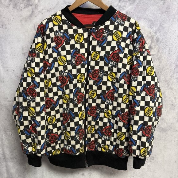 Vintage Mickey Mouse Racer Jacket Mens Large AOP Disney Bomber - Picture 14 of 16